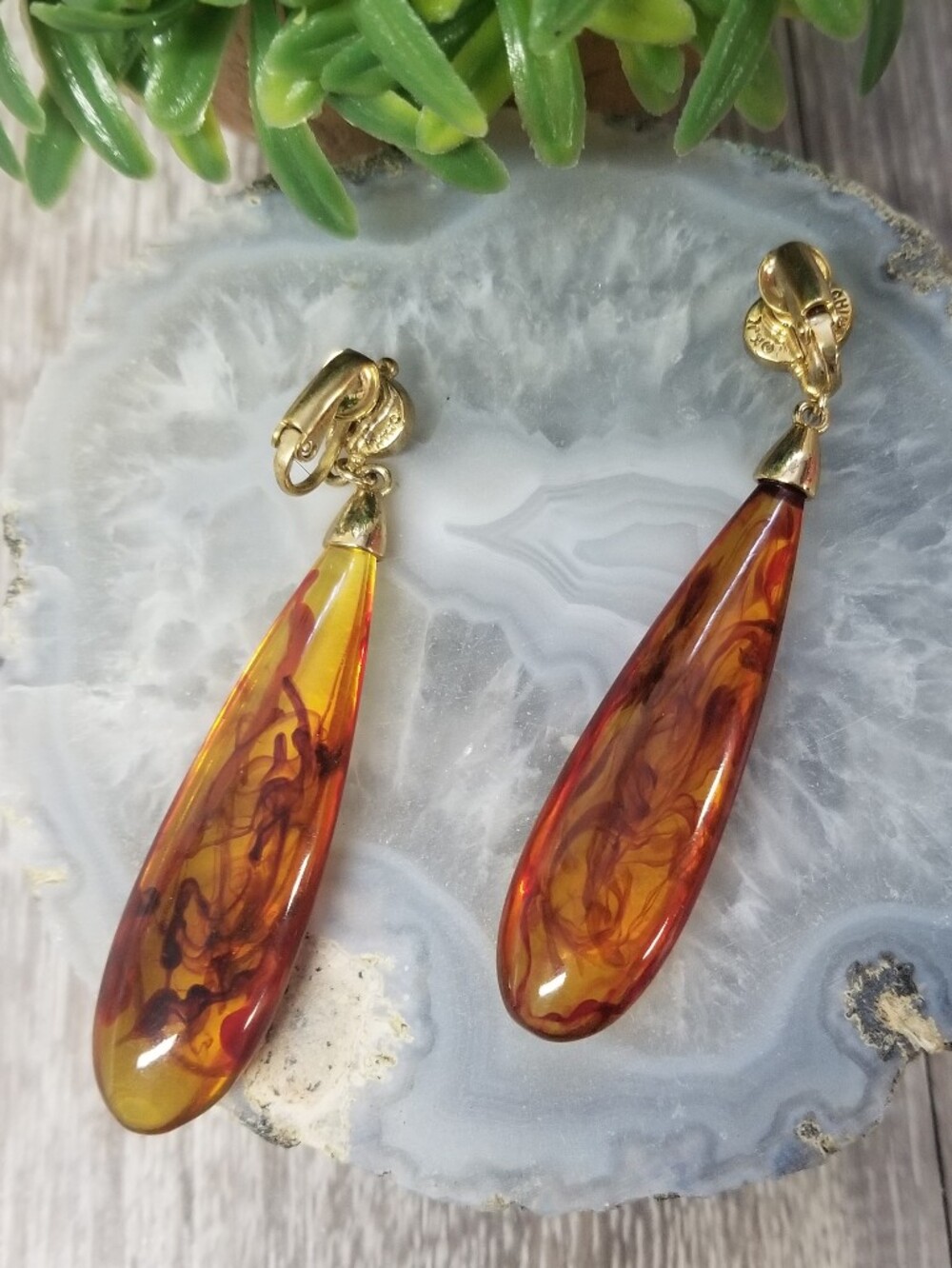 Vintage Amber Colored Teardrop Earrings - Picture 5 of 5